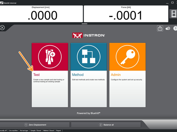 Within Bluehill Universal, select &quot;Test&quot;.