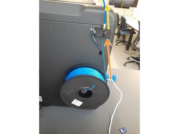 Take the end of the filament out of the holes that secured it.