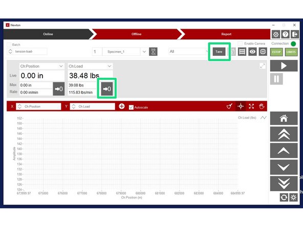 Use the software controls or pendant to make any fine position adjustments now before the bottom grips contact the specimen.
