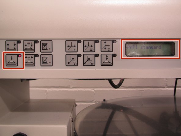Return the PnP to placement mode.  Push the Placement mode button on the left panel of the PnP.  The corresponding red light will illuminate the LCD will display “PkPl standard.”