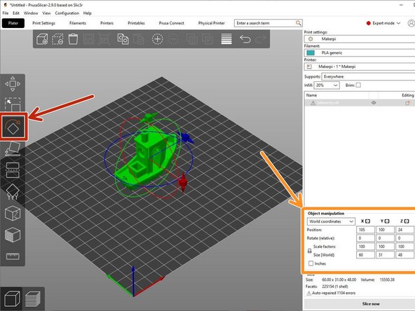 The 3rd tool &quot;Rotate&quot; is used when a particular angle orientation is needed rather than a particular face.