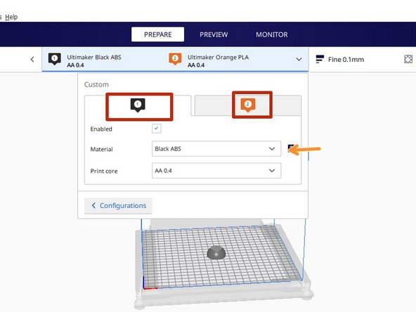 The Ultimaker has a dual print head.  Typically they are set up with print core 1 – PETG and print core 2 – PLA. (these materials do not mix.)