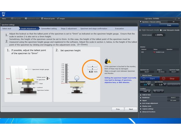 Adjust the stage offset height by entering the height of your sample mounting assembly from step 4. Click &quot;Next&quot;.