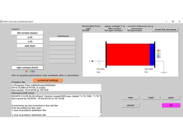 You will return to the “Solar Cell Definition Panel”. Check if the structure on the top-right corner is identical to the picture. If your red and blue layers of the solar cell are inverted, click on “invert the structure”.