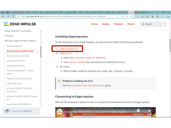 Once you are on the Arduino Nano page, scroll down  on this page until you find &quot;Installing Dependencies.&quot; To begin, select what's in the RED box.