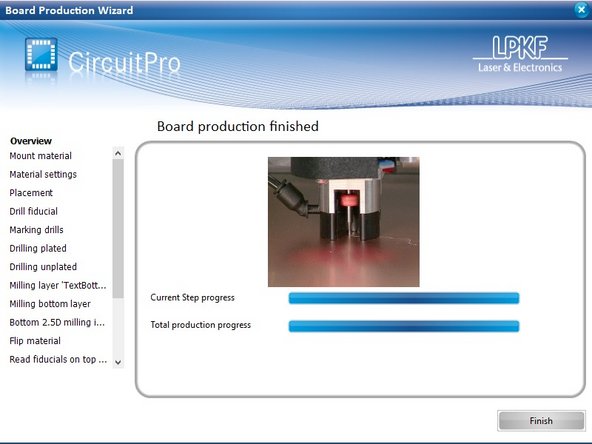 When the mill finishes routing out your PCB, it will move the head out of the way and stop.