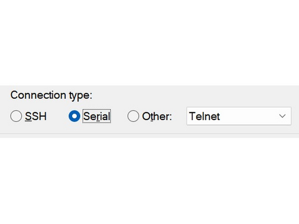First plug in just the emitter Feather to your computer. Open PuTTY and stay on the default starting screen. Change the connection type to Serial on the right-hand side. Then we'll need to find where the Feather is located for your device. For Windows, go to the search bar and open Device Manager. Scroll down to Ports (COM &amp; LPT).
