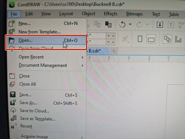 Login into the computer located next to the laser cutter and open CorelDraw.