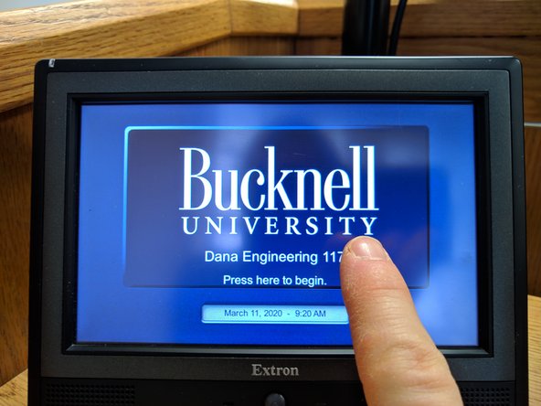 Before playing back your test video you will need to turn on the AV system in the Dana classroom so that you can hear audio.  Tap the Extron screen to turn on the system.
