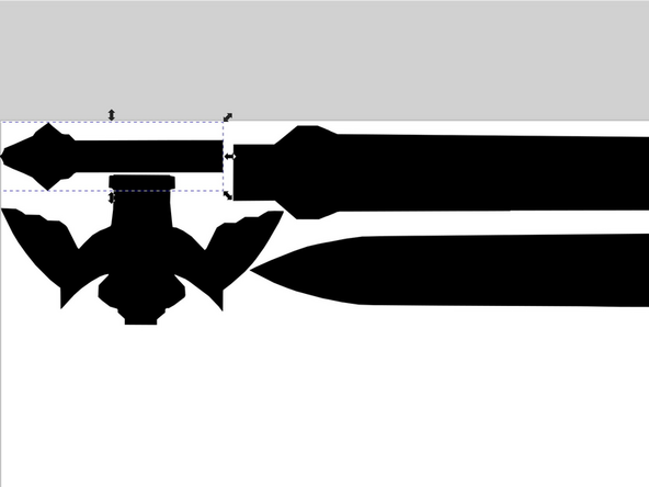 Use the pen tool to draw a line anywhere there'll be a slice. To slice the sword, select both the line and the sword. Hit Ctrl + / to divide the paths.