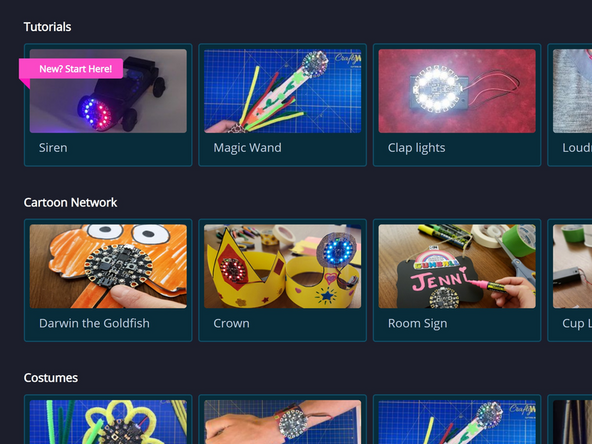 On the main MakeCode page for the Circuit Playground, there are tons of tutorials and project ideas