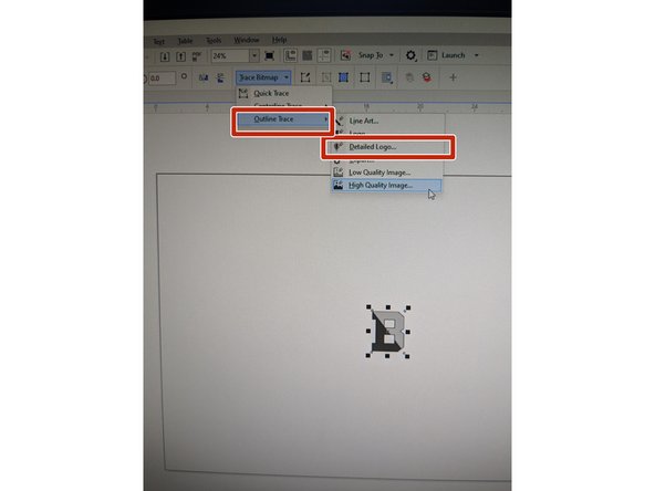 In the top toolbar, now click &quot;Trace Bitmap&quot;.