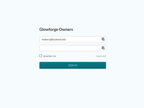 Visit app.glowforge.com using any Maker-E computer or your own device.  Use the login credentials taped on top of the Glowforge lid.