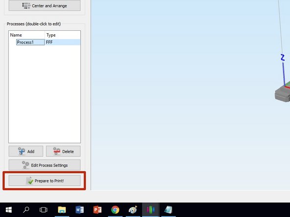 Now click the Prepare to Print button.  Simplify3D will show you a preview window detailing the toolpaths used to construct your object.