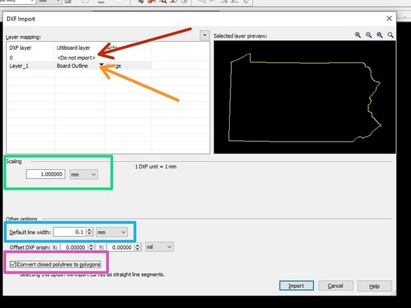 Within Ultiboard choose File -> Import -> DXF.  Locate the DXF file you just saved from Inkscape and import it into Ultiboard.