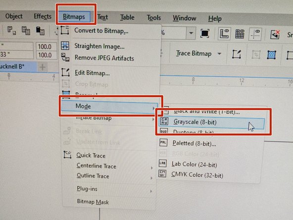 In the top toolbar, click &quot;Bitmaps&quot;.