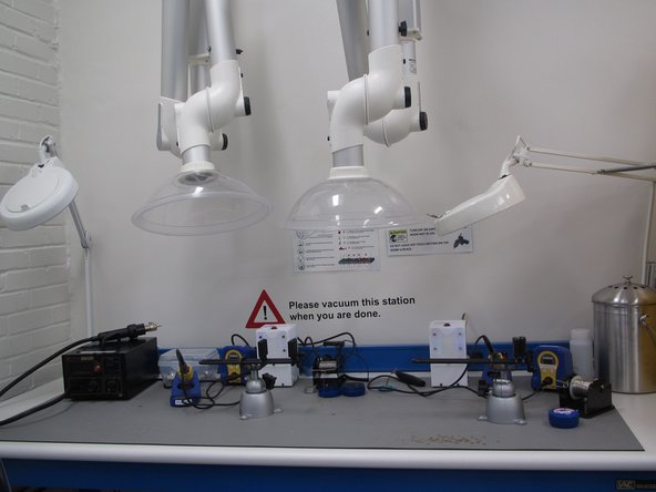 It is best to minimize your exposure to the fumes emitted during soldering.  The Maker-E soldering bench is equipped with two adjustable fume hoods which will help to pull away harmful fumes during soldering.