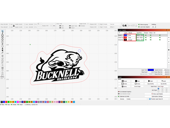 Once you have your file in Lightburn the software will break it apart into various layers that need different cut speeds and powers depending on their purpose.  The colors are arbitrary.  It is up to you to determine what each layer (color) will be used for.