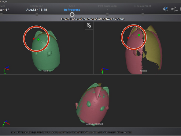Unaligned scans have parts that overlap incorrectly or have parts that are in the wrong place. Compare your 3D model with the object to find misalignments.