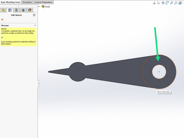 The shaft of our stepper motor is not perfectly circular but instead has a small slice taken out of it to make it asymmetric.  This helps secure items to the shaft (like our motor arm) and prevent them from rotating.  We need to create this D profile on our motor arm.