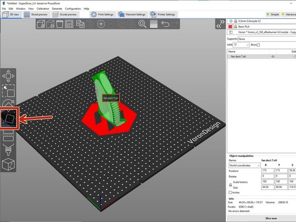The 4th tool &quot;Place on Face&quot;, is used to align a face with the build plate.