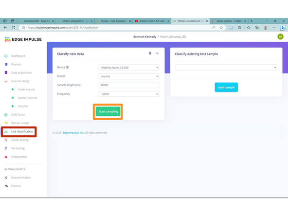 In the Index on the left of the screen, select Live Classification. You want to create a test set to train your data further where you manually create new sample data.