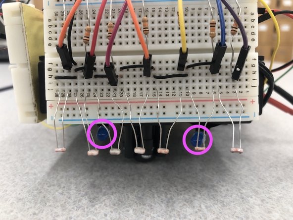 Use the 5V rails from either of the breadboards that have already been implemented to power the LEDs.