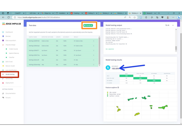 To test your model data, go to "Model Testing" on the left. This will take you to use your test data and see how accurate your model is.