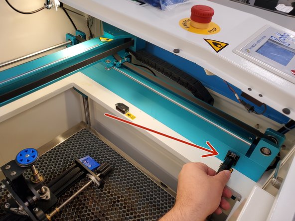 The RotoBoss has a 7-pin XLR connector which plugs into the interior of the Thunder Laser. Plug it in.