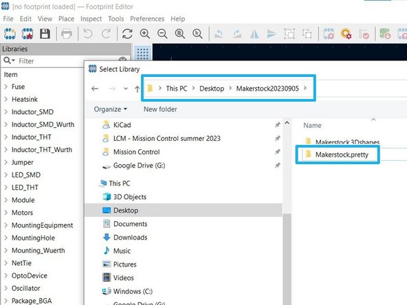 Select File -> Add Library from the menu bar at the top.  Navigate to the location where you unzipped the .zip file you downloaded and select the Makerstock.pretty folder.