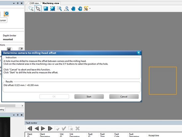 Click the Zoom Area button, then click and drag a box around the small orange square.  This will zoom in on the square and make it easier to position the mill head.
