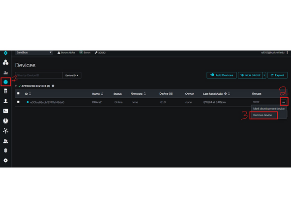 Once you have finished the challenge, go to the console.particle.io website, click on "My Devices," then click the three dots next to the Boron, and select "Unclaim Device."