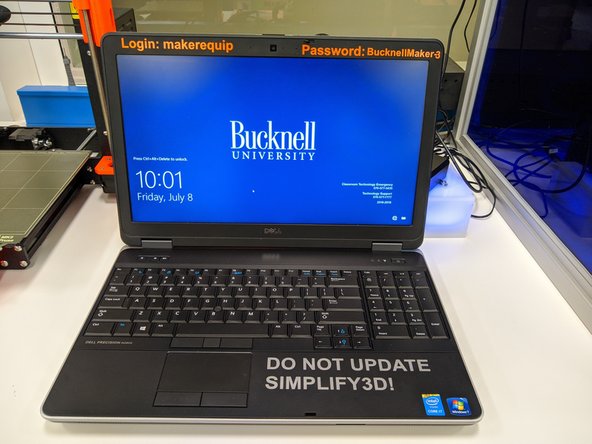 There are two laptops in the Maker-E used exclusively for 3D printing.  Please use one of these two laptops to generate your print file.