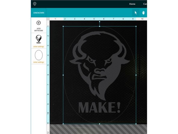 You should see camera feed of the laser cutter board and the file you uploaded somewhere on the screen, transparent. On the left should be a column of the parts of the file that you want to cut/engrave/score, separated by color. The next step is to configure a process for each color.