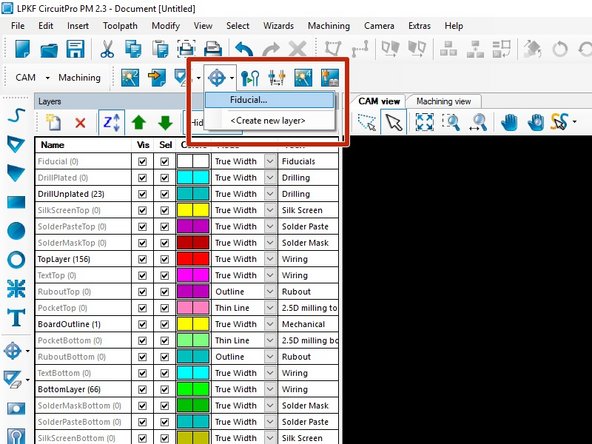 If everything on your PCB looks OK (layers and holes are aligned, etc.), the next step is to add fiducials.  In the milling process, fiducials are used to properly align the copper clad material when it is flipped over during milling and drilling of opposite sides.