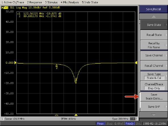 To save a CSV file with the trace information for later use in excel or MATLAB, first press Save and Recall