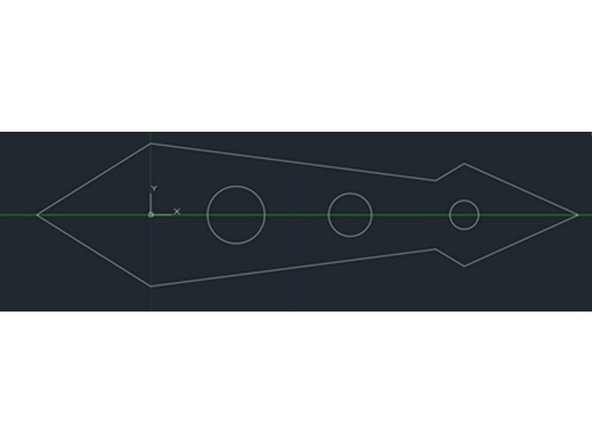 Now let’s add some aesthetic holes at points (.3,0), (.7,0), and (1.1,0) along the axis.  The diameter of the holes will be 0.2”, 0.15”, and 0.1” respectively.