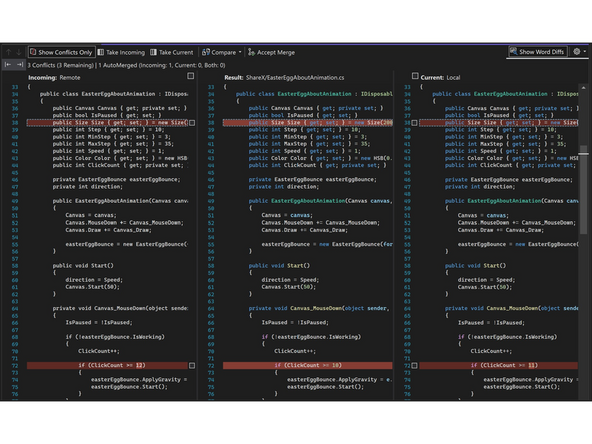 If you made changes that weren't pushed and somebody else pushed in the meantime, the remote repository and local repository are now out of sync, and we will need to merge these changes together.