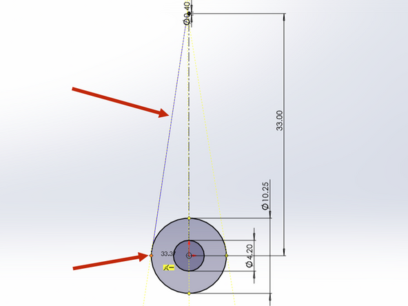 Now zoom out and then zoom back in on the larger circle at the bottom of the screen.  Hover near the left edge of the this circle.  Click the orange anchor point on this circle to terminate the line at the tangent point on the circle's edge.  Hit the escape key to stop drawing this line.