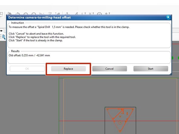 The mill head will now move to the toolbar, remove the existing tool from the collet, and pick up the 1.5mm drill bit and check the drill depth.