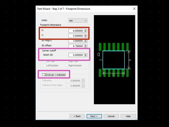 You need to specify the dimensions of the entire plastic component package. Examine the datasheet for this information. Note that there are tolerances (±) associated with many of the dimensions. For now we will ignore these