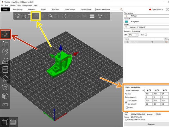 All objects on the build plate should generally be positioned in the center of the bed without intersecting any other objects.