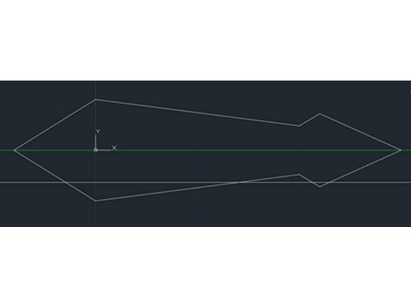 Now we have designed the top half of the pointer.  We could do the same for the bottom half, but there is an easier way.  We’ll use the mirror command to mirror-image the top onto the bottom.  Type “mirror” and use the cursor to select the polyline (but not the green center line) then hit enter.