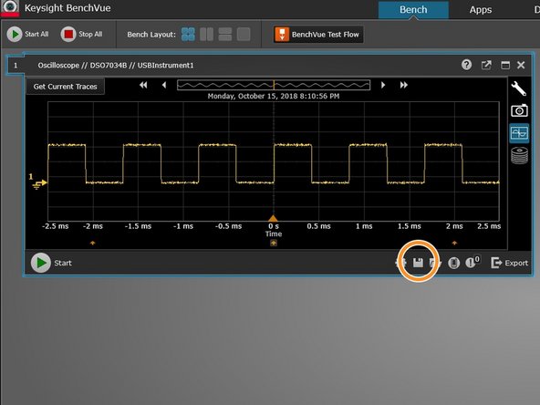The current traces on the oscilloscope will now be displayed on the BenchVue screen.