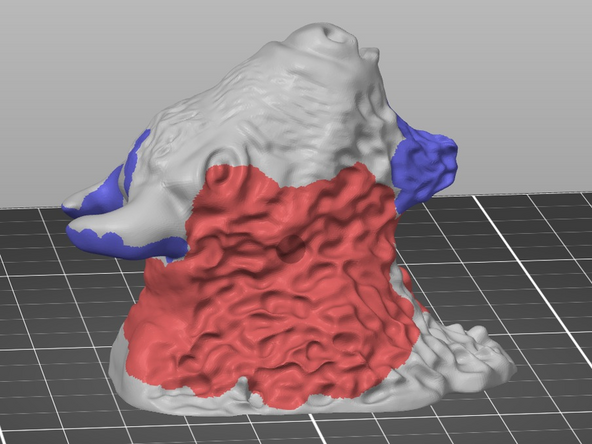 Now you can left click and paint blue the areas where you would like to generate support.  Right click and paint red any areas you wish to exclude support.  You can adjust parameters such as brush shape and size.