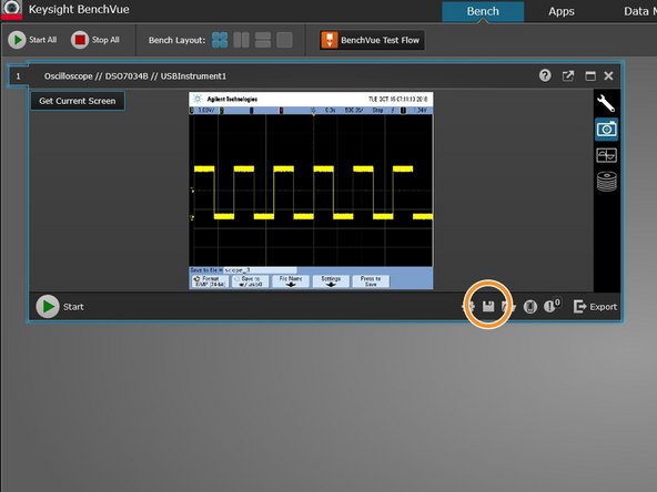 The current screen on the oscilloscope will now be displayed on the BenchVue screen.