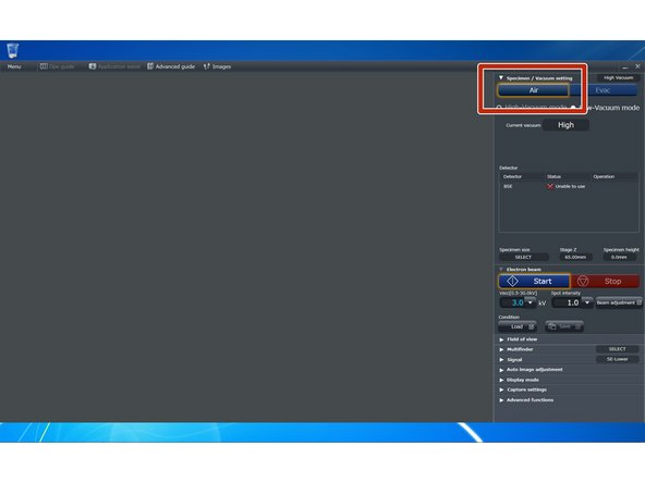 Be sure that the EDS/EDX detector is in the extended (removed from sample chamber) position before venting the chamber.