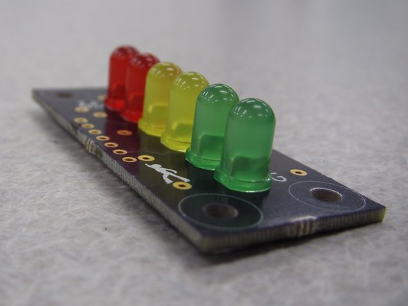 Solder the LEDs one at a time.  When you are finished your PCB should look like the example shown here.