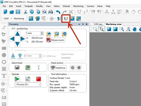 Move the head out of the way for future inspection.  Do this by clicking the P button again to move the mill head to the park position.