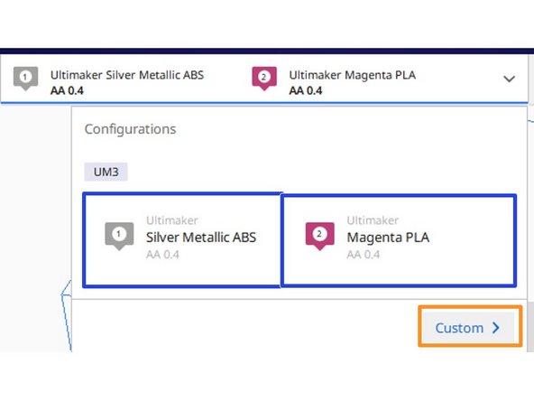 Make sure the color and type of material is correct (extruder 1 – PETG and Extruder 2 – PLA).